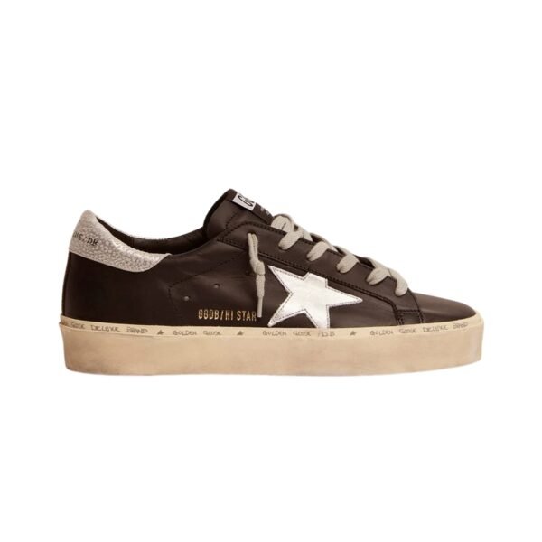 GG Hi Star sneakers in black leather with silver laminated leather star