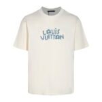 LV White T-shirt Blue Floral Logo