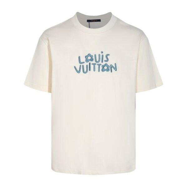 LV White T-shirt Blue Floral Logo