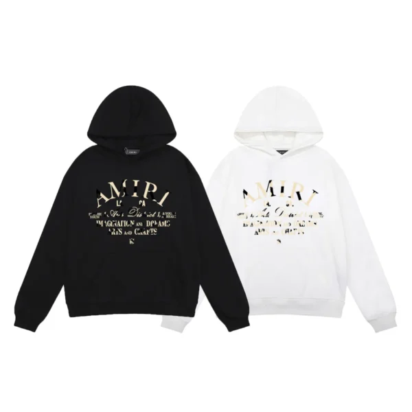 AMR Logo Print Hoodie Black White