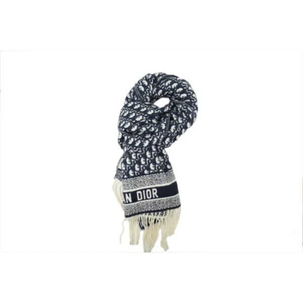 CD Cashmere Oblique Logo Print Fringed Scarf Blue
