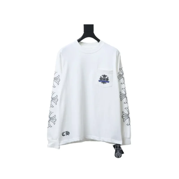 CHRM HRTS Back Damaged Horseshoe Crewneck Long Sleeve T Shirt White