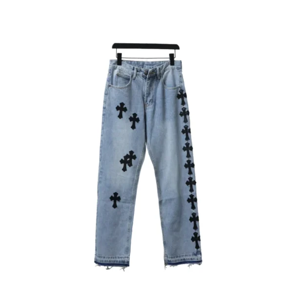 CHRM HRTS Black Cross Leather Patch Jeans