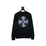 CHRM HRTS Blue Horseshoe Cross Long Sleeve T Shirt Black