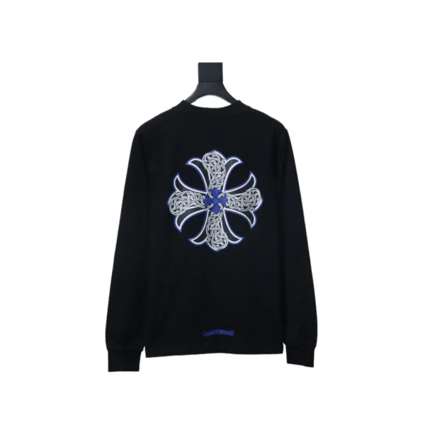 CHRM HRTS Blue Horseshoe Cross Long Sleeve T Shirt Black