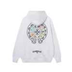 CHRM HRTS Cross Sanskrit Colorful Letters Embroidery Print Hoodie White