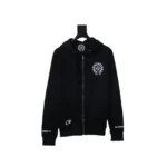 CHRM HRTS Cuff Sanskrit Print Zip-Up Hoodie Black
