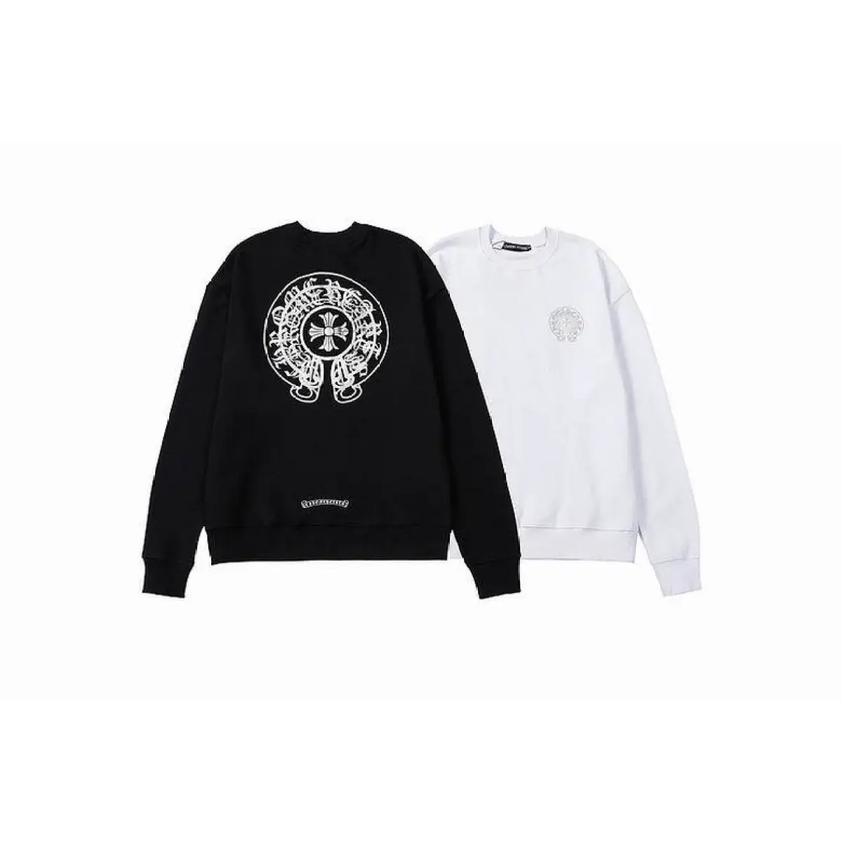 CHRM-HRTS-Double-Cross-Logo-CH-Crew-Neck-Sweatshirt-Black-and-White-1.webp CHRM HRTS Double Cross Logo CH Crew Neck Sweatshirt Black and White - Image 1