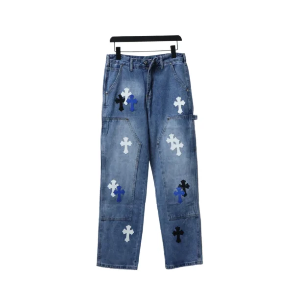 CHRM HRTS Fleur Knee Cross Patch Jeans Blue