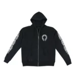 CHRM HRTS Horseshoe Floral Cross Sleeve Zip Up Hoodie Black