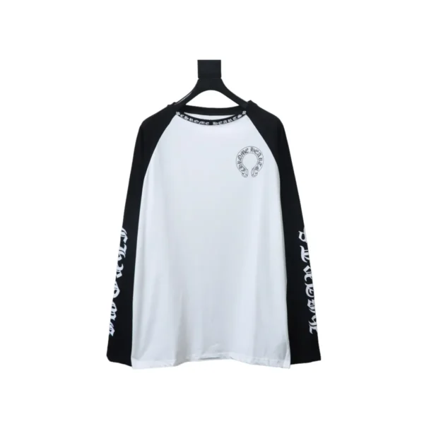 CHRM HRTS Horseshoe Neck Logo Long-Sleeve T Shirt Black White