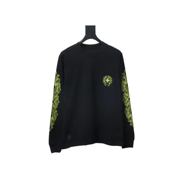 CHRM HRTS Lemon Green Horseshoe Floral Long Sleeve T Shirt Black