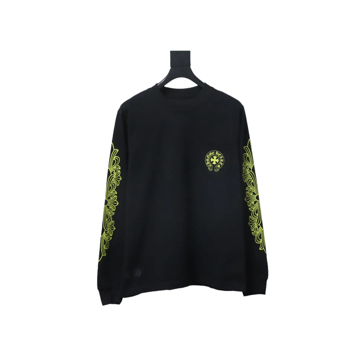 CHRM-HRTS-Lemon-Green-Horseshoe-Floral-Long-Sleeve-T-Shirt-Black-1.webp CHRM HRTS Lemon Green Horseshoe Floral Long Sleeve T Shirt Black - Image 1