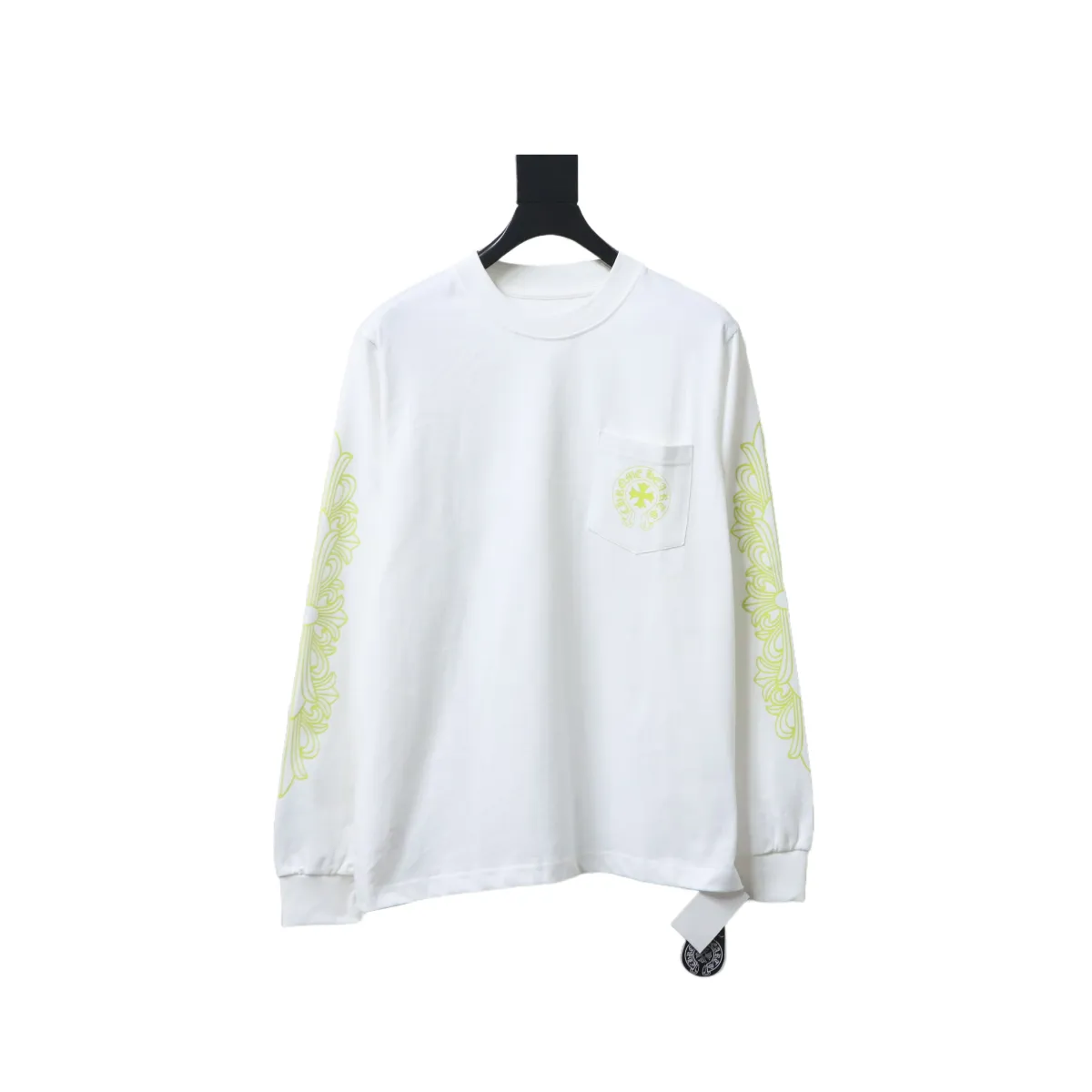 CHRM-HRTS-Lemon-Green-Horseshoe-Floral-Long-Sleeve-T-Shirt-White-1.webp CHRM HRTS Lemon Green Horseshoe Floral Long Sleeve T Shirt White - Image 1