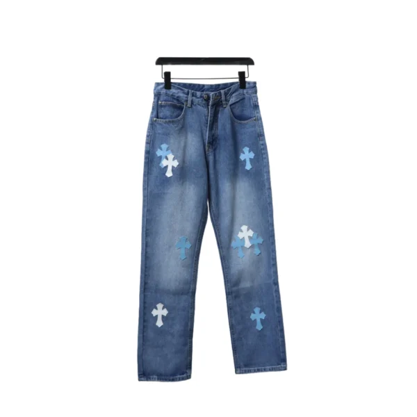CHRM HRTS Miami Art Basel White Blue Cross Patch Jeans