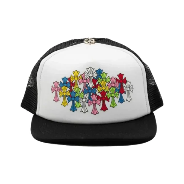 CHRM HRTS Multicolor Crosses Logo Trucker Hat White Black