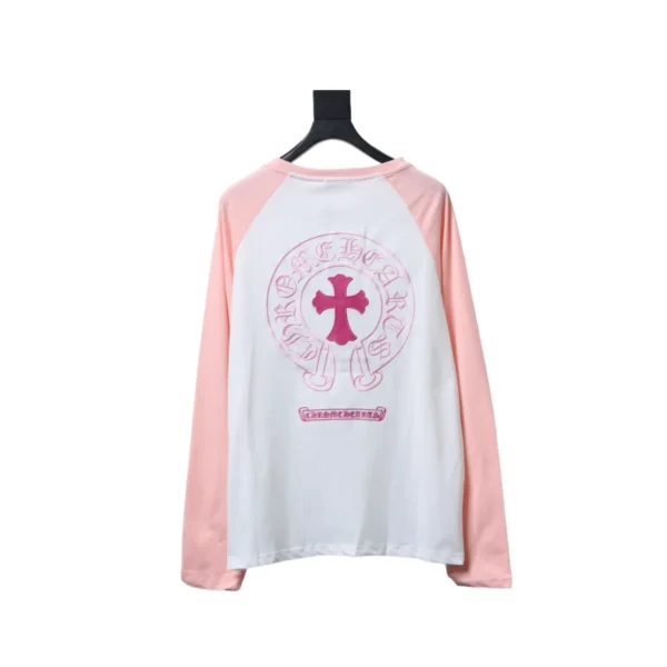 CHRM HRTS Pink Cross Embroidery Long Sleeve Shirt Pink And White