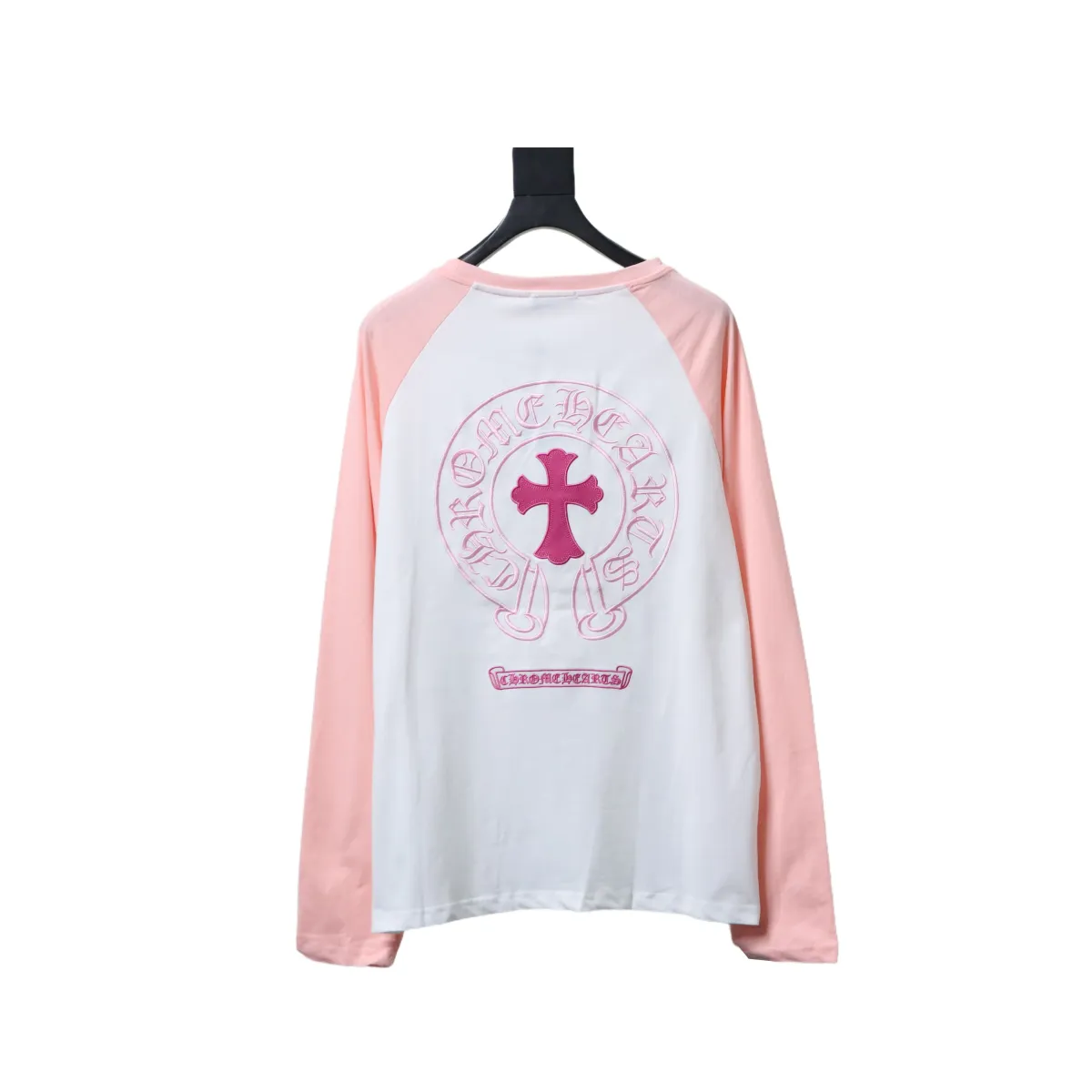 CHRM-HRTS-Pink-Cross-Embroidery-Long-Sleeve-Shirt-Pink-And-White-1.webp CHRM HRTS Pink Cross Embroidery Long Sleeve Shirt Pink And White - Image 1