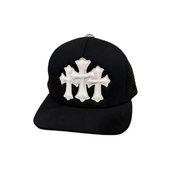 CHRM HRTS Triple Cross White Leather Patch Black Hat