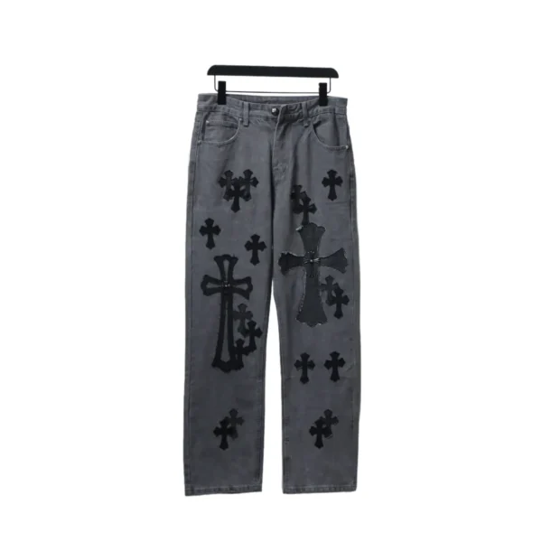 CHRM HRTS X SR Metal Cross Patch Jeans Distressed Gray