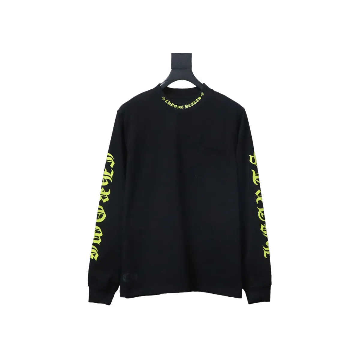 CHRM-HRTS-Yellow-Neck-Logo-Long-Sleeve-T-Shirt-Black-1.webp CHRM HRTS Yellow Neck Logo Long Sleeve T Shirt Black - Image 1