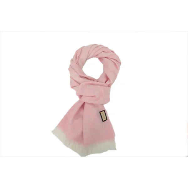 GG Double-Faced Jacquard Velvet Fringe All-Over Logo Print Scarf Pink