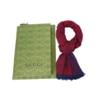 GG Double-Faced Jacquard Velvet Fringe All-Over Logo Print Scarf Red