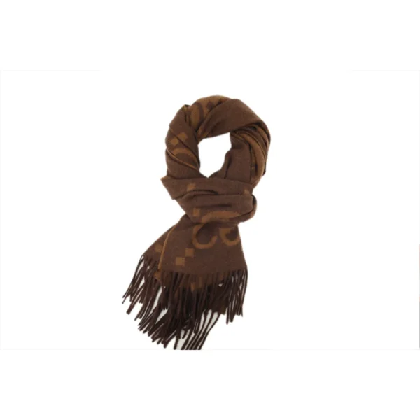 GG Double-G Jacquard Velvet Fringe Scarf Brown