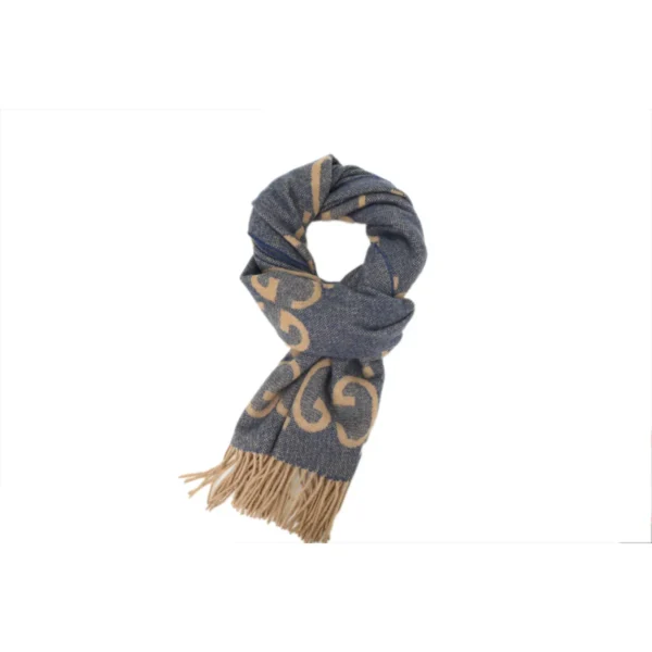 GG Double-G Jacquard Velvet Fringe Scarf Brown-Blue