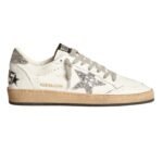 GG Sneaker Ball Star in nappa bianca con stella e talloncino in glitter argento