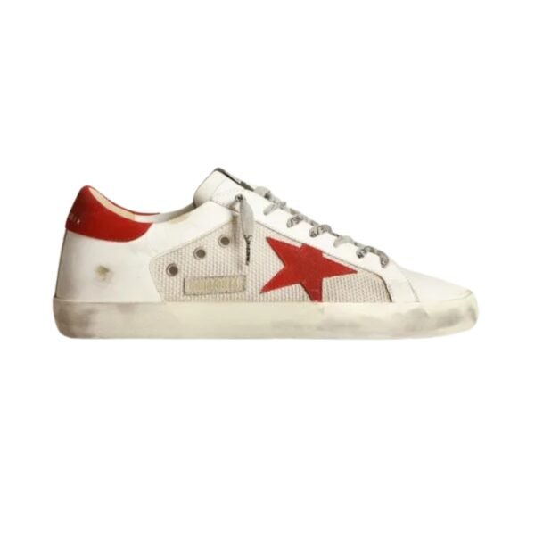 GGS White Sneakers in Leather with Red Star