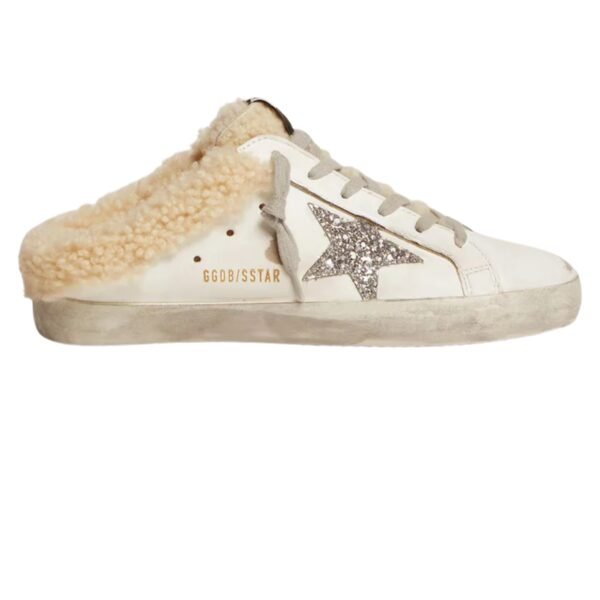 GGS Sabot in white leather and shearling lining