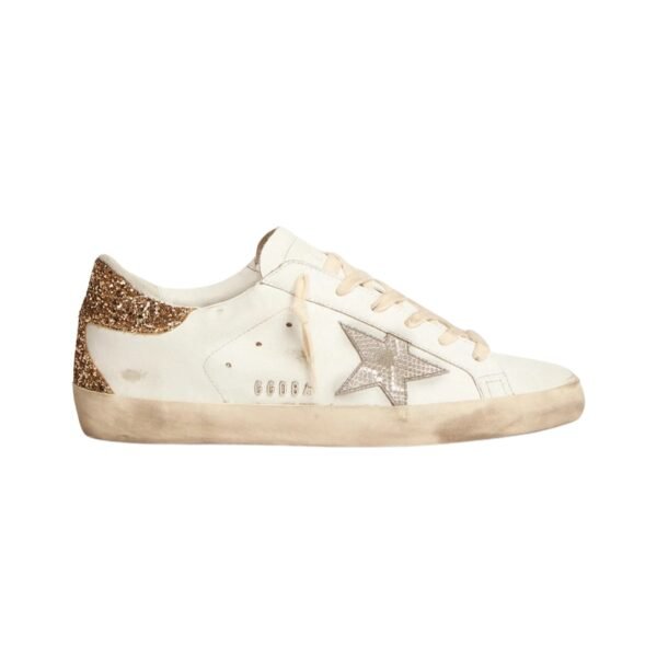 GGS Sneakers with Snake Print Silver Leather Star and gold glitter heel tab