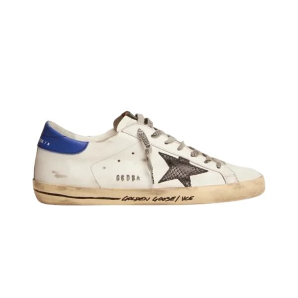 GGS sneakers with black snake-print leather star and blue leather heel tab