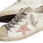 GGS sneakers with brown glitter heel tab and pink crackled leather star