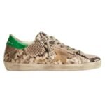 GGS sneakers with snake-print leather upper and green laminated leather heel tab