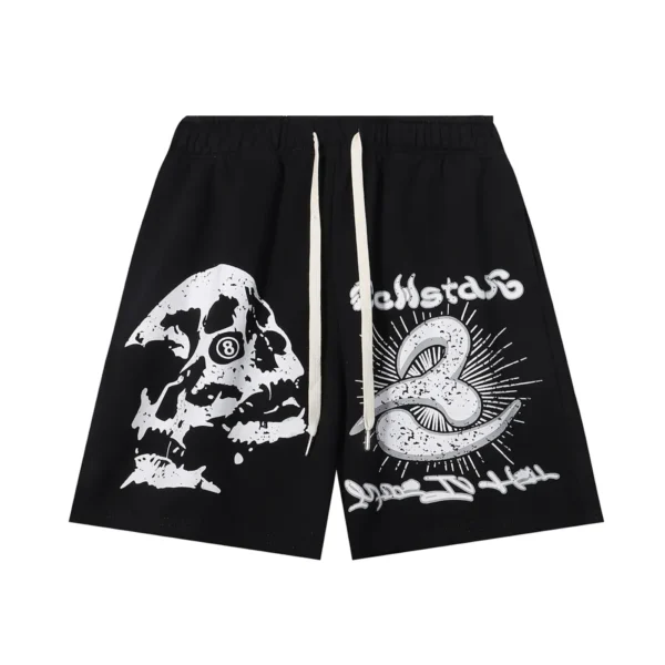 HSTR Skull 8 Print Logo Black Shorts