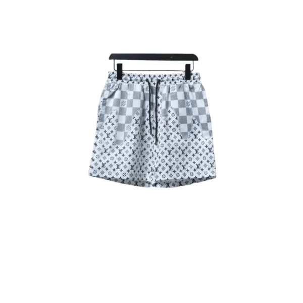 LV Checkerboard Jacquard Panel Beach Shorts White