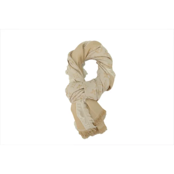 LV Double-Faced Jacquard Velvet Fringe All-Over Logo Print Scarf Apricot