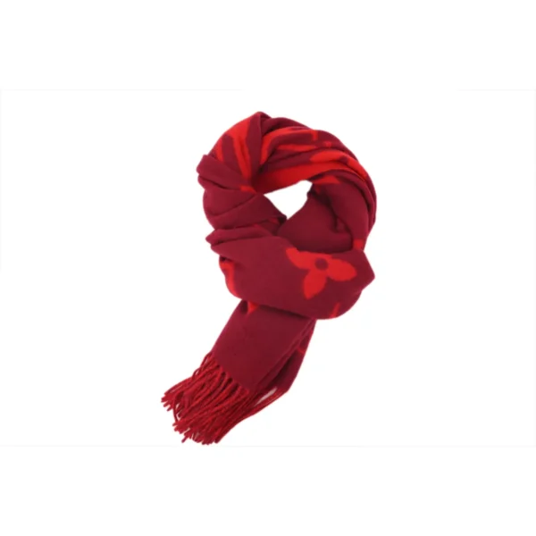 LV Double-Faced Jacquard Velvet Fringe Scarf Red