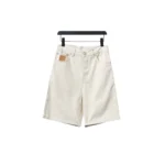 LV Pocket Leather Label Denim Shorts Beige