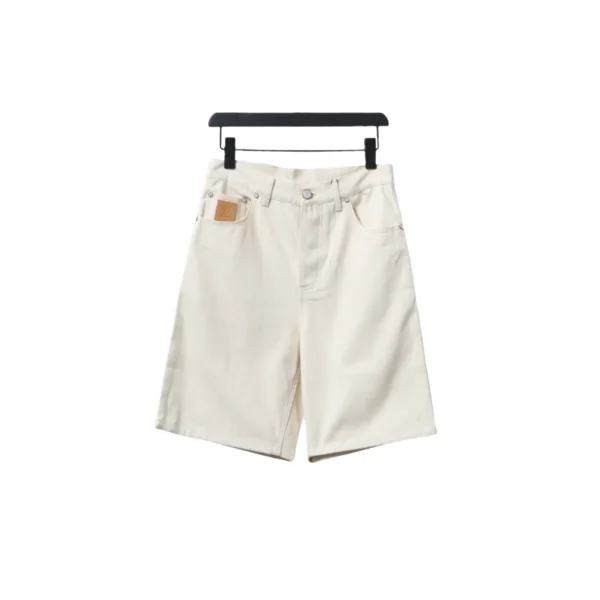 LV Pocket Leather Label Denim Shorts Beige