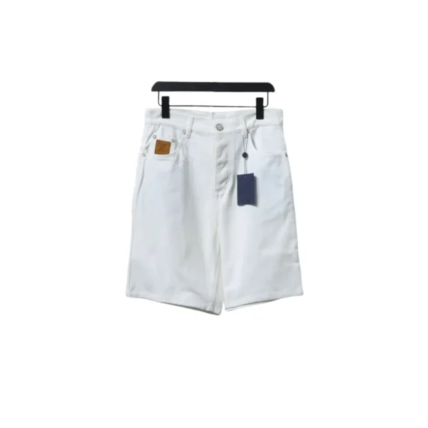 LV Pocket Leather Label Denim Shorts White