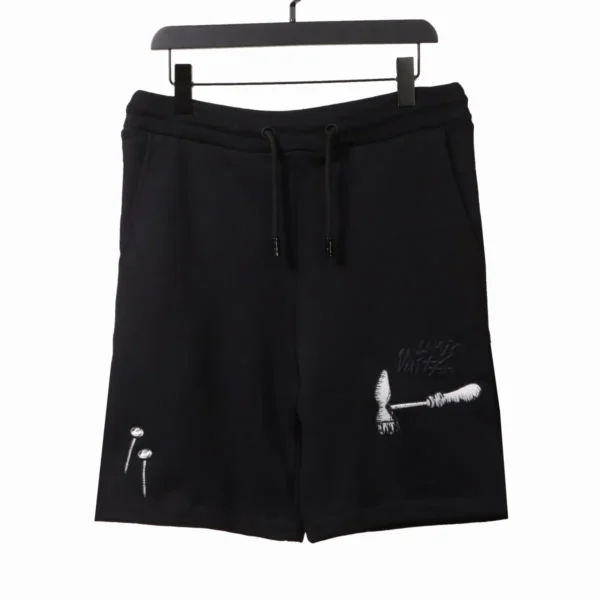 LV Tool Pattern Printed Cotton Track Shorts Black