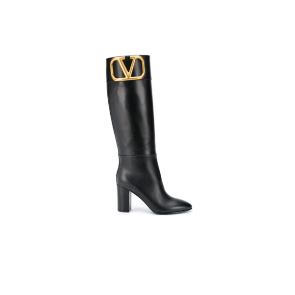 STIVALI NERO LOGO ORO IN PELLE