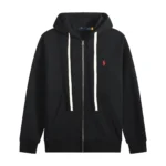 RL Polo Pony Zip-up Black Hoodie and Red Logo and White Drawstring