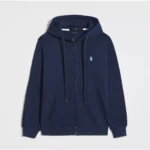 RL Polo Pony Zip-up Navy Hoodie and Green Logo and Navy Drawstring