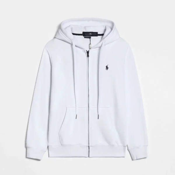 RL Polo Pony Zip-up White Hoodie Black Logo